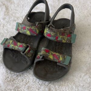 Merrell Kids Green Sandals with Pink & Yellow Geometric Accents